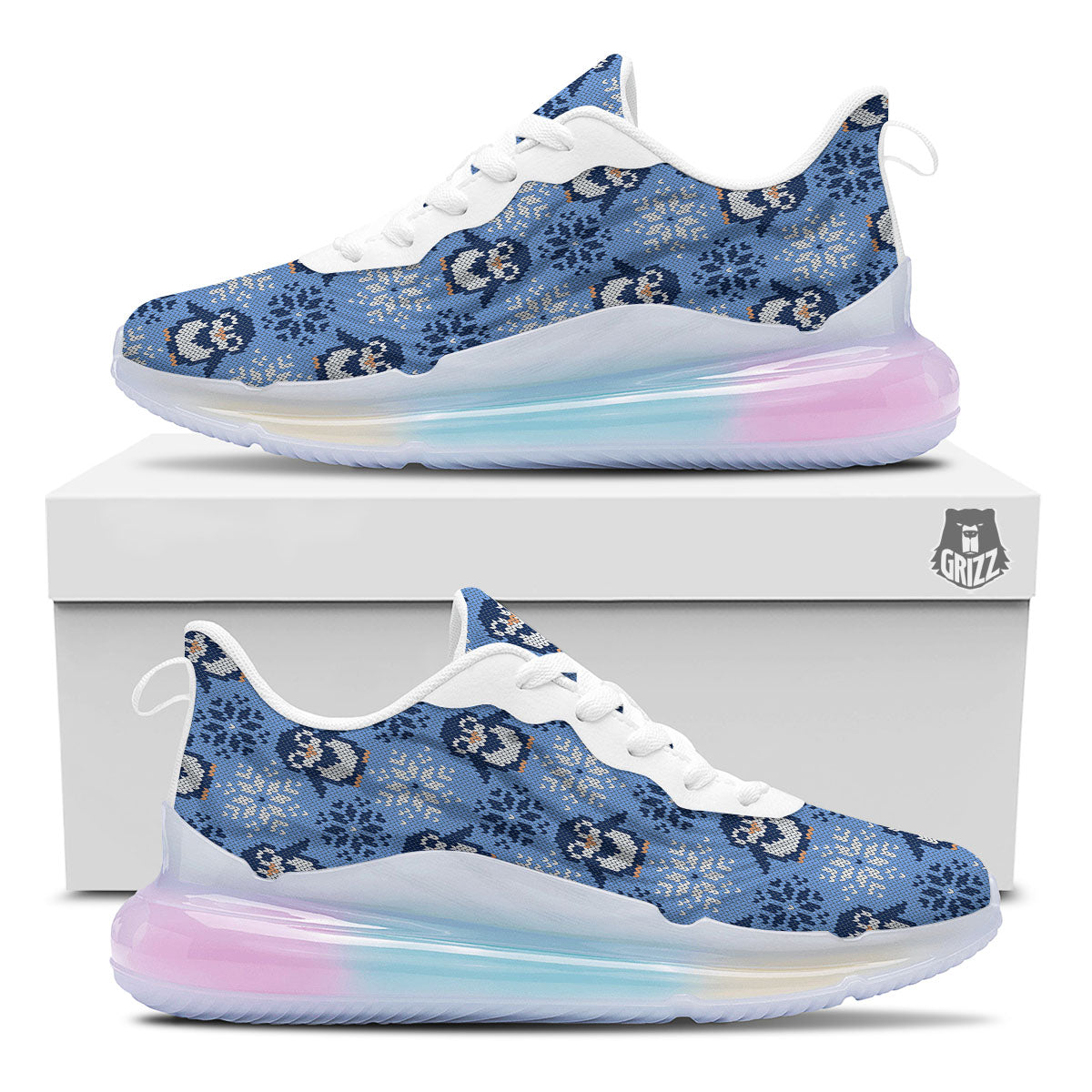 Knitted Snowy Penguin Print Pattern Running Sneakers-grizzshop