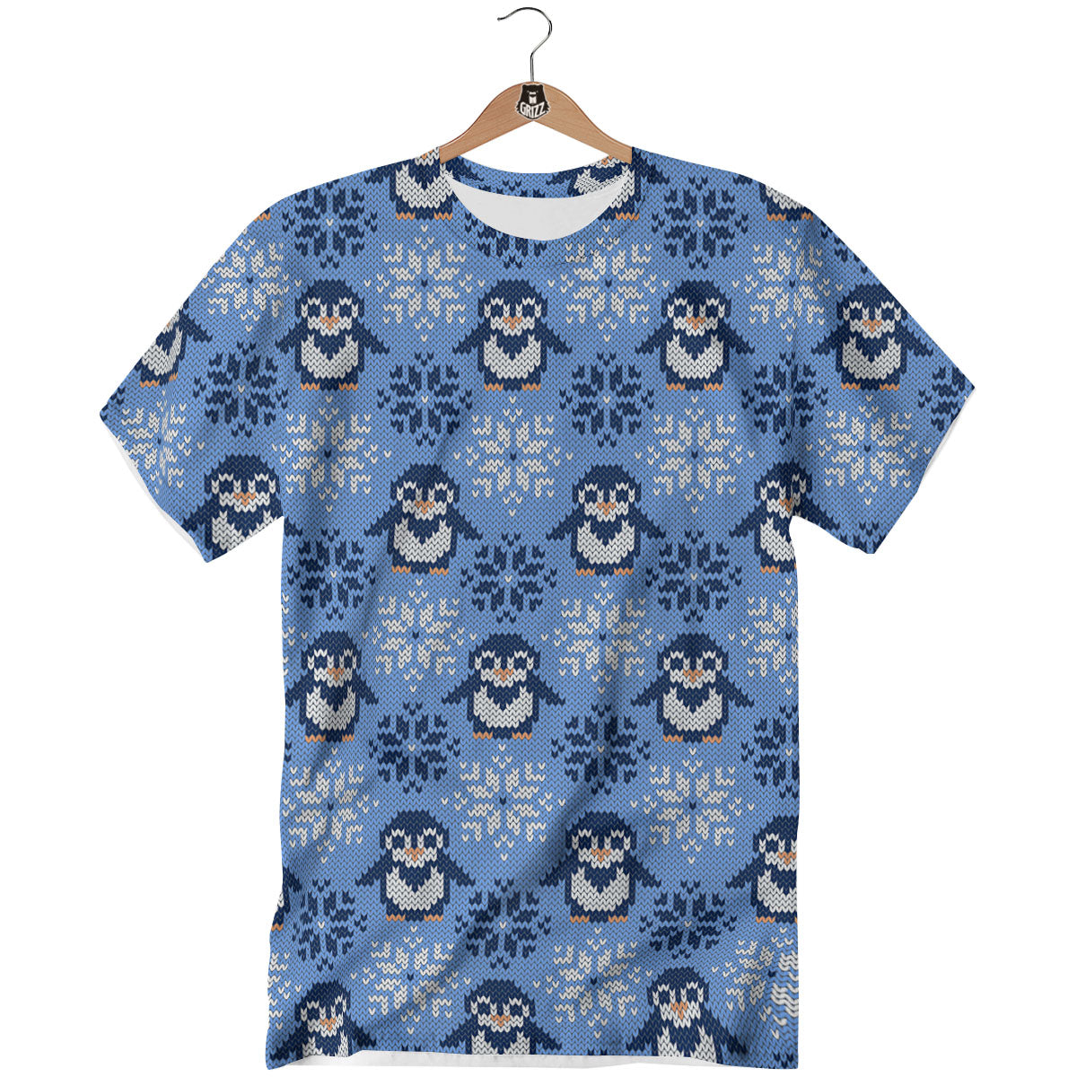 Knitted Snowy Penguin Print Pattern T-Shirt-grizzshop