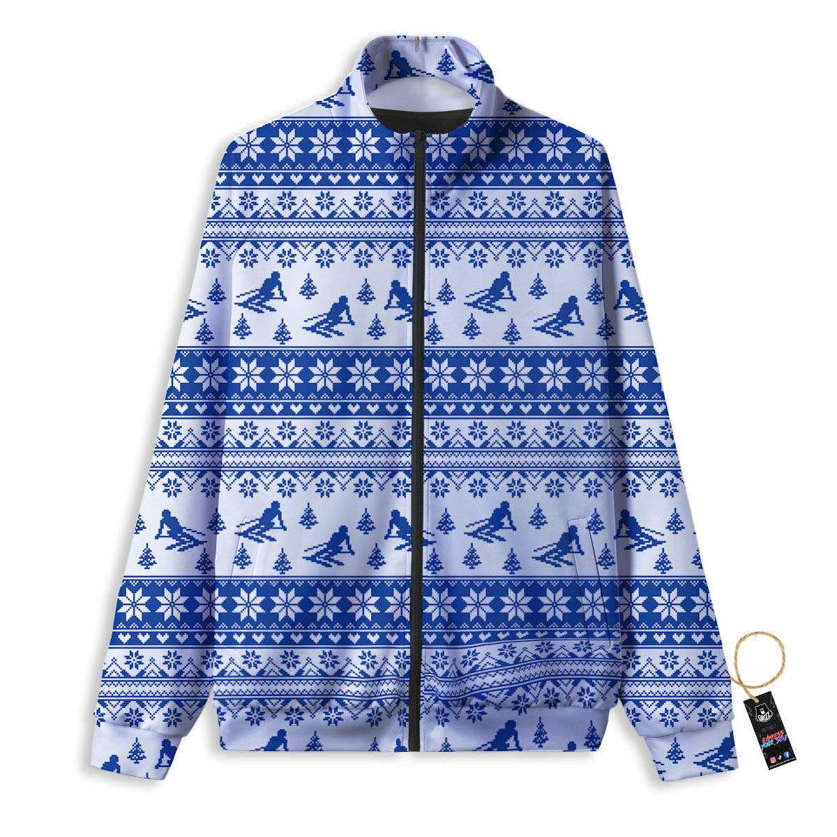 Knitted Snowy Penguin Print Pattern Track Jacket-grizzshop