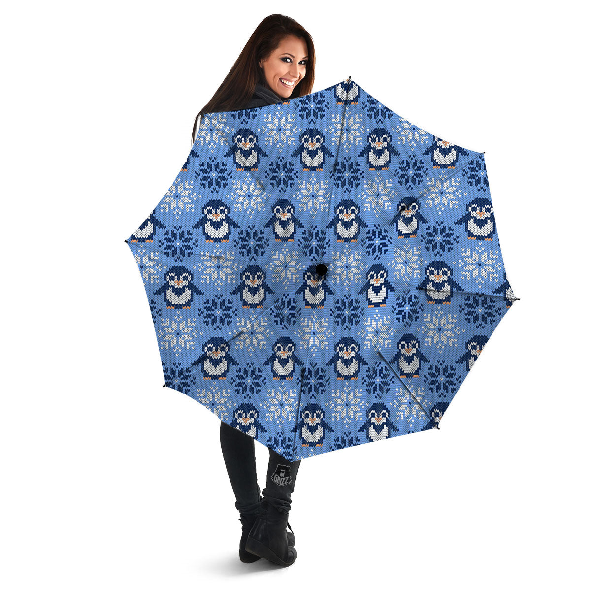 Knitted Snowy Penguin Print Pattern Umbrella-grizzshop