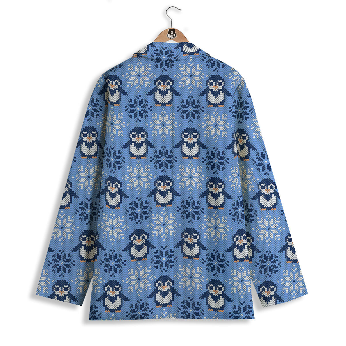 Knitted Snowy Penguin Print Pattern Women's Blazer-grizzshop