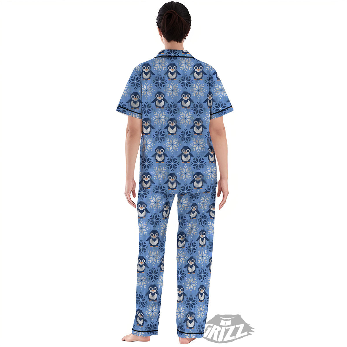 Knitted Snowy Penguin Print Pattern Women's Pajamas Set-grizzshop