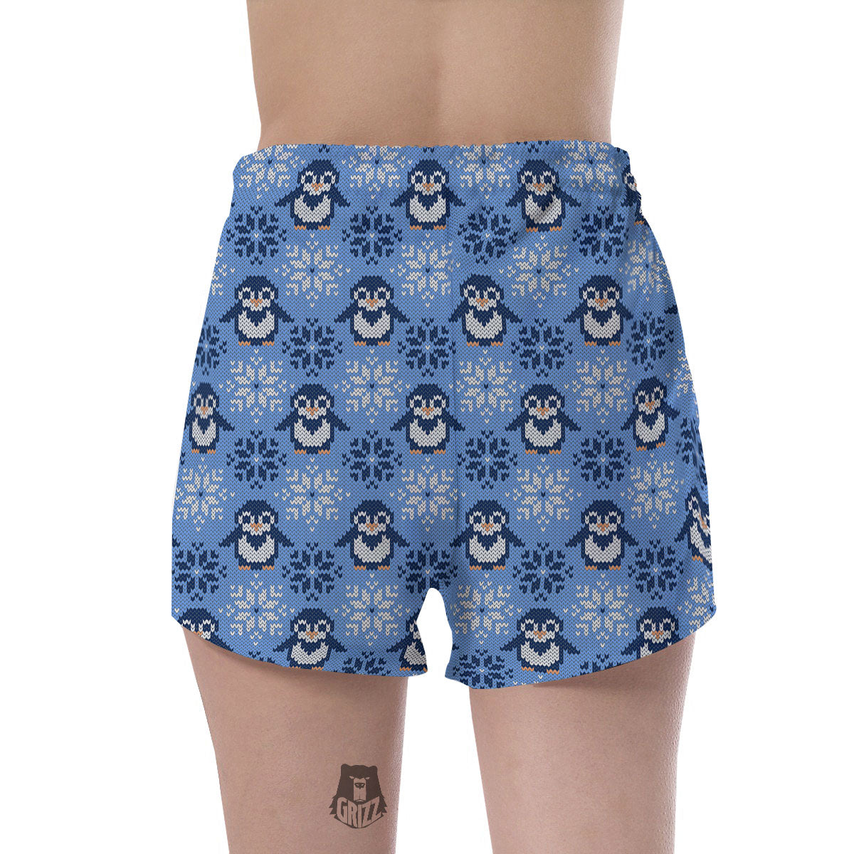 Knitted Snowy Penguin Print Pattern Women's Shorts-grizzshop