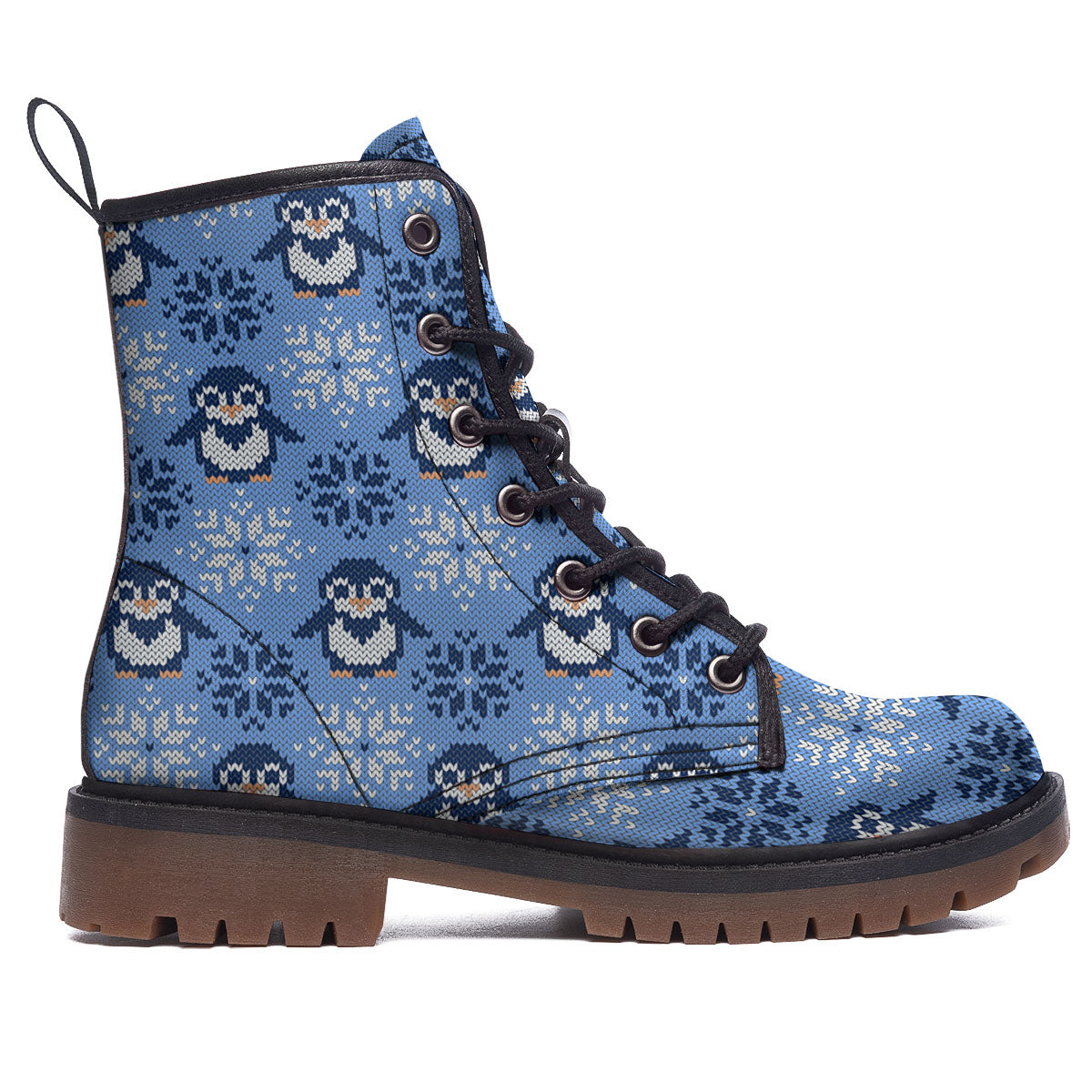 Knitted Snowy Penguin Print Pattern Work Boots-grizzshop