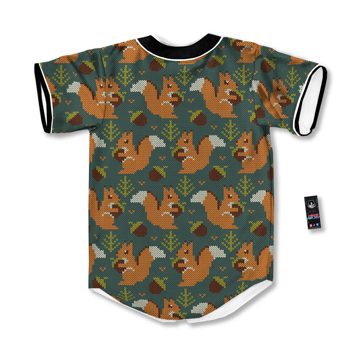 Knitted Squirrel Print Pattern Baseball Jersey-grizzshop