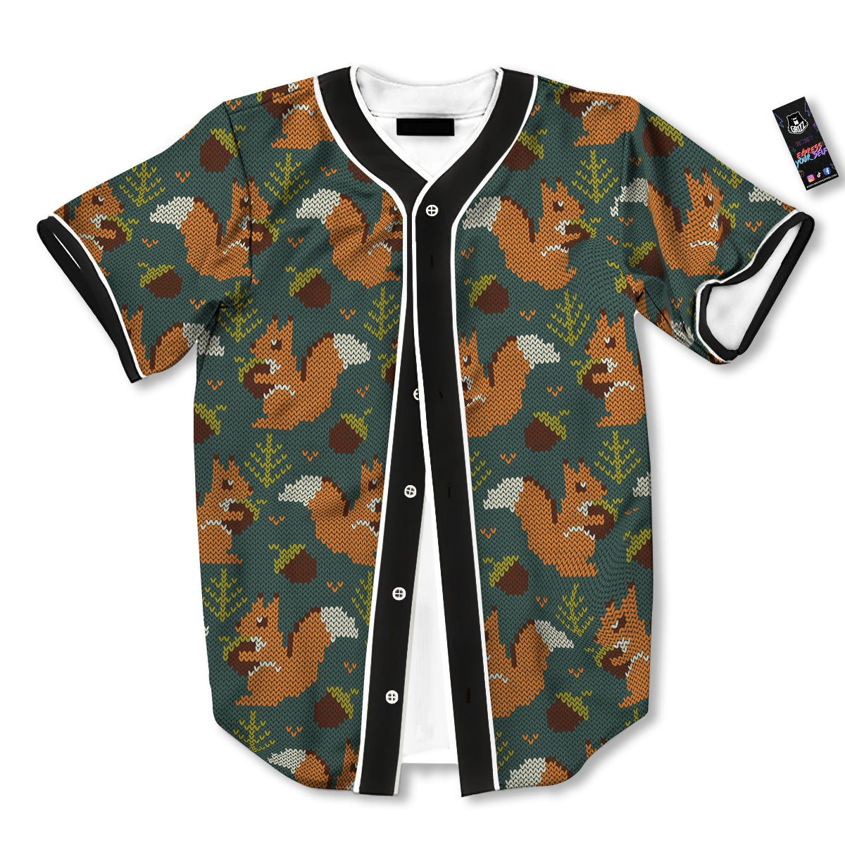 Knitted Squirrel Print Pattern Baseball Jersey-grizzshop