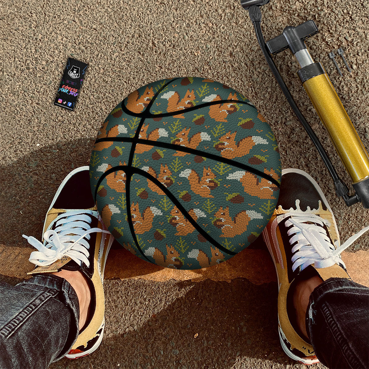 Knitted Squirrel Print Pattern Basketball-grizzshop