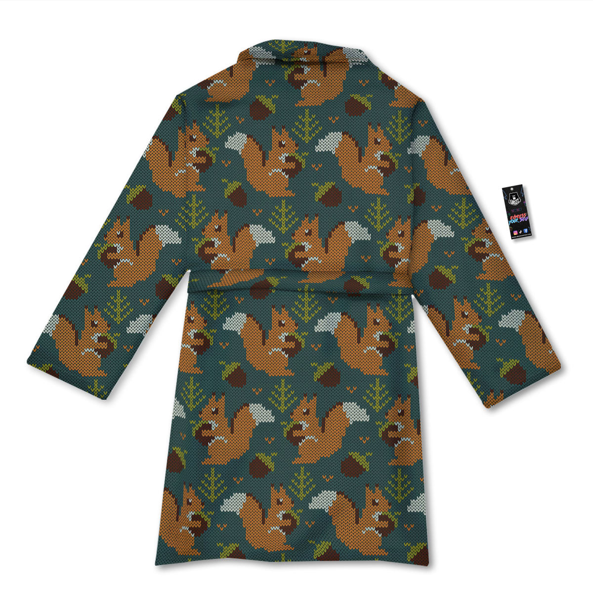 Knitted Squirrel Print Pattern Bathrobe-grizzshop