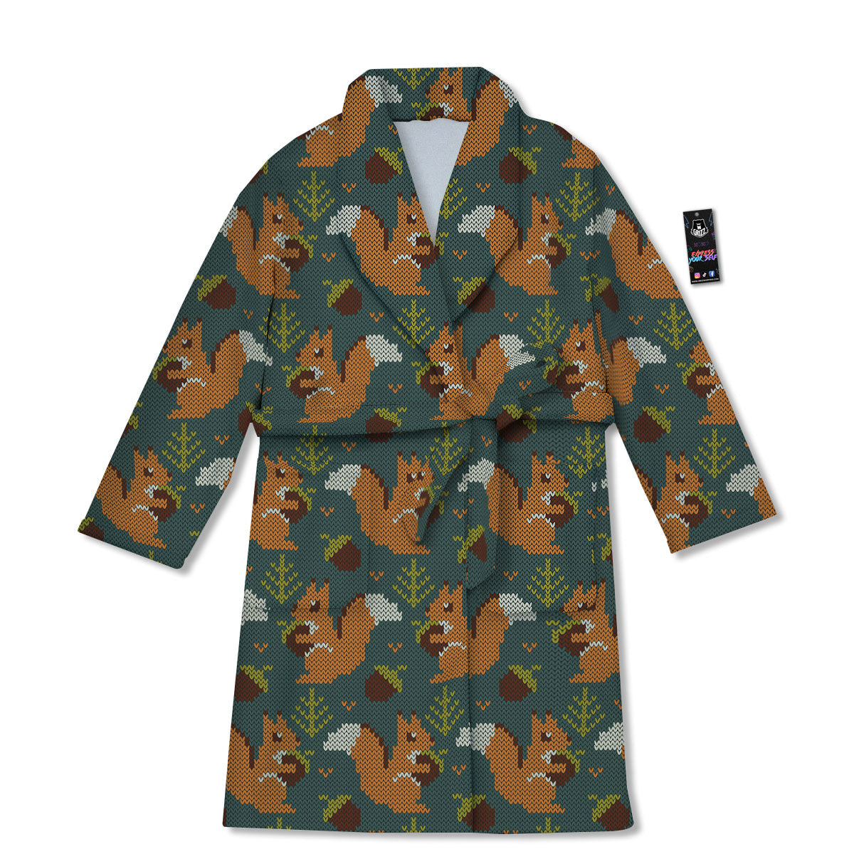 Knitted Squirrel Print Pattern Bathrobe-grizzshop