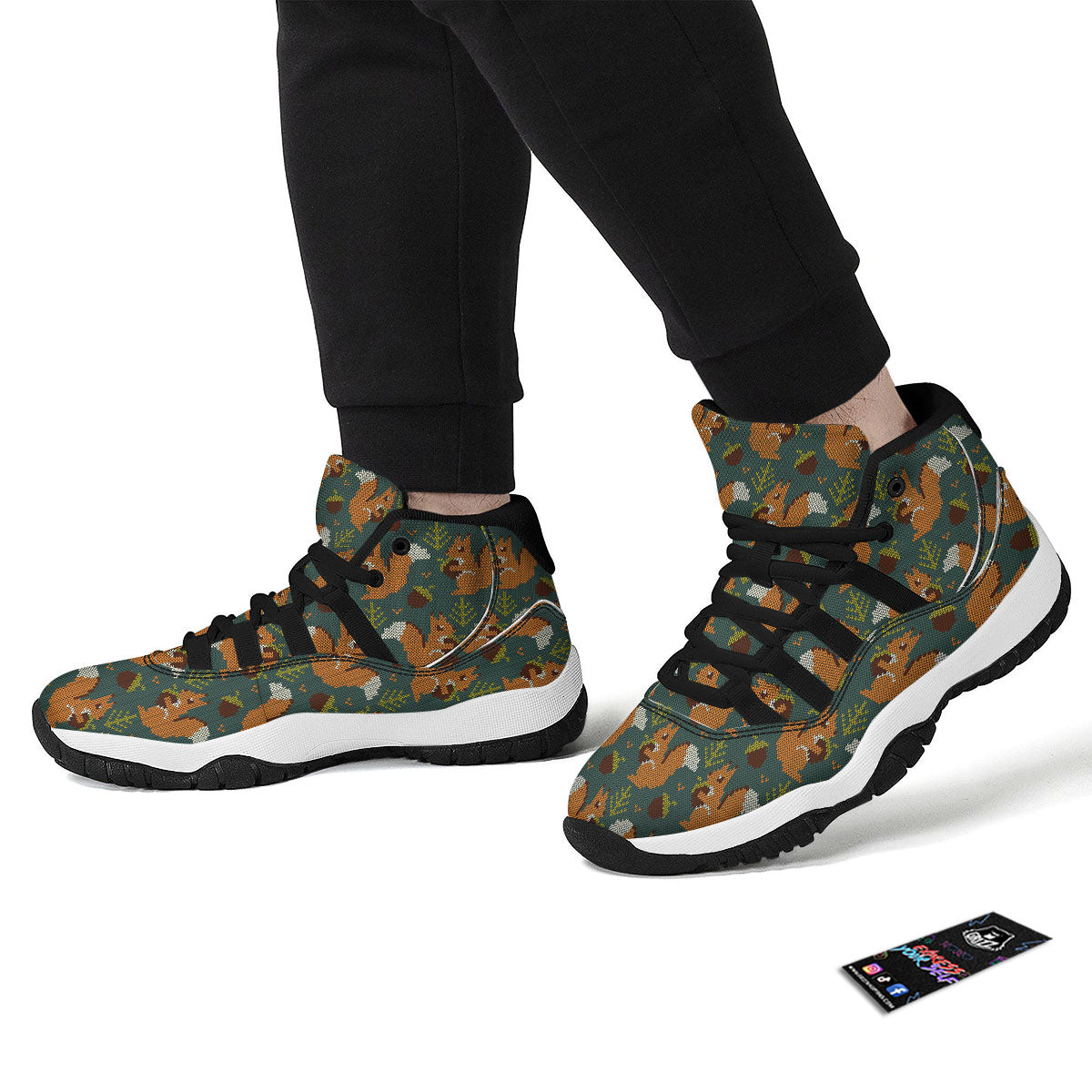 Knitted Squirrel Print Pattern Black Bball Shoes-grizzshop