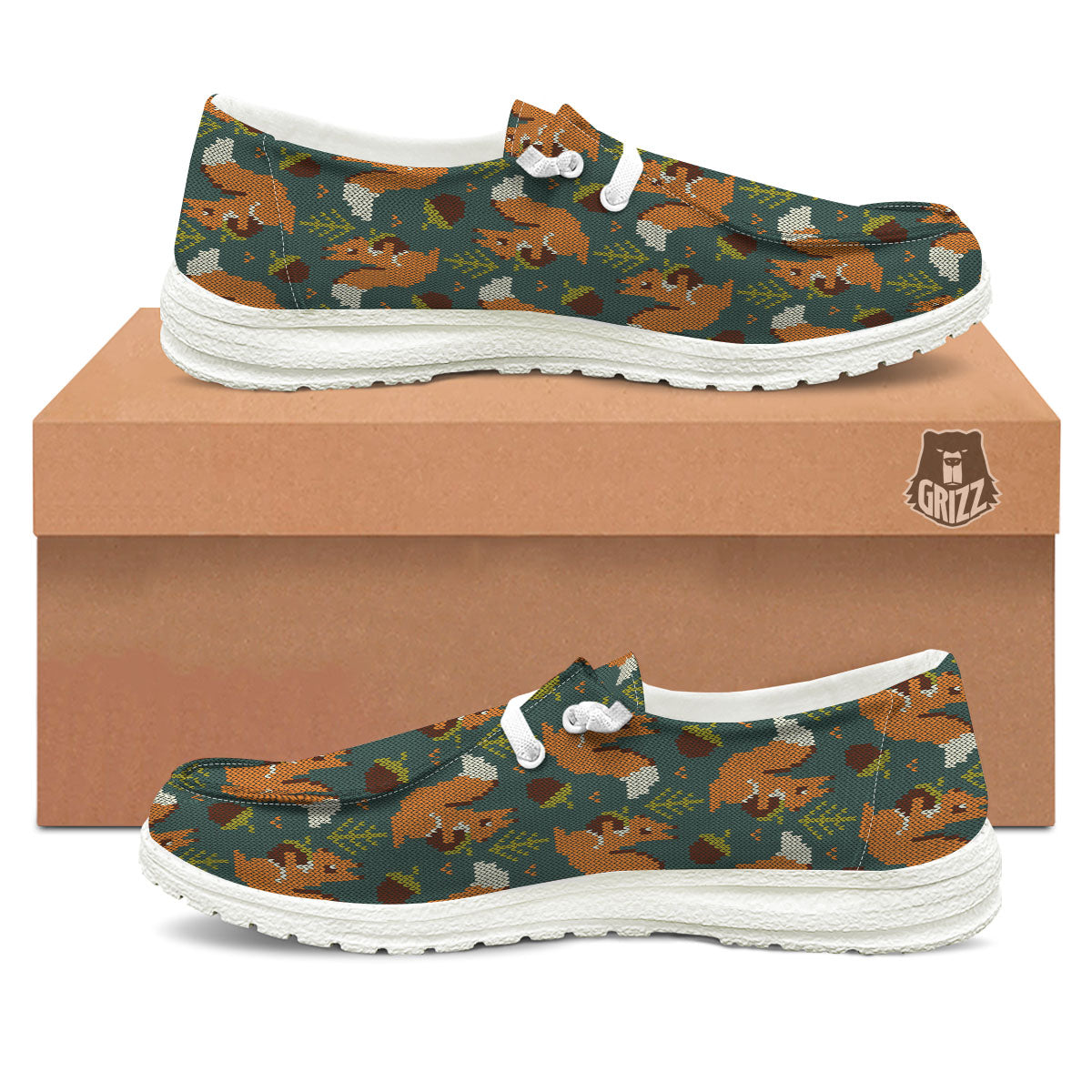 Knitted Squirrel Print Pattern Black Loafers-grizzshop