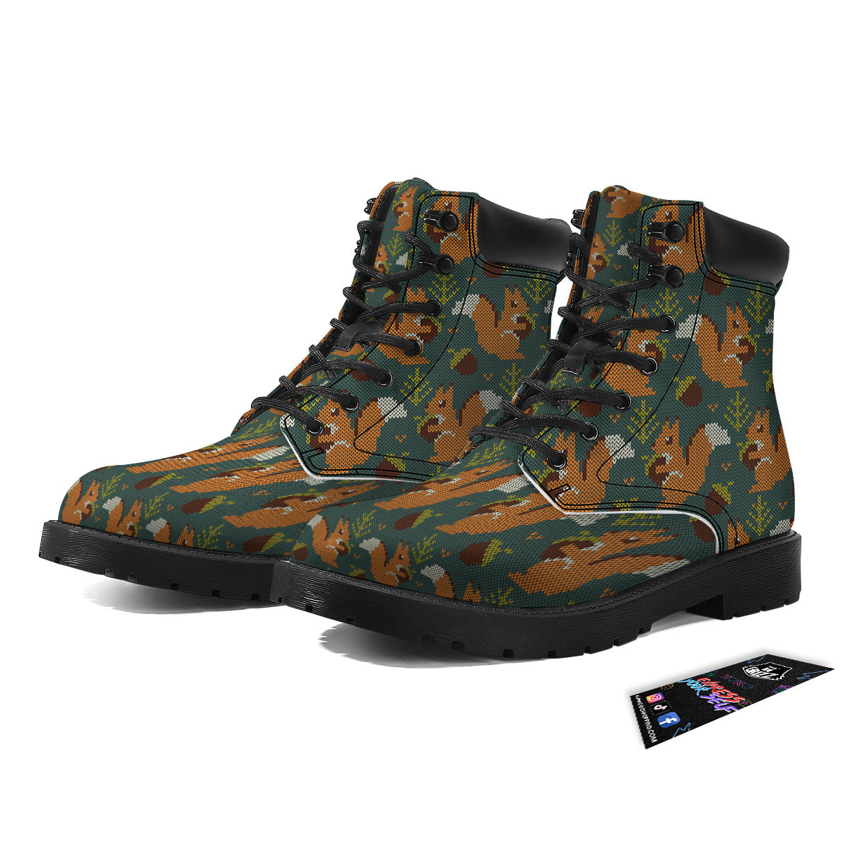 Knitted Squirrel Print Pattern Boots-grizzshop