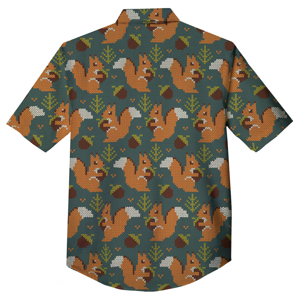 Knitted Squirrel Print Pattern Button Up Shirt-grizzshop
