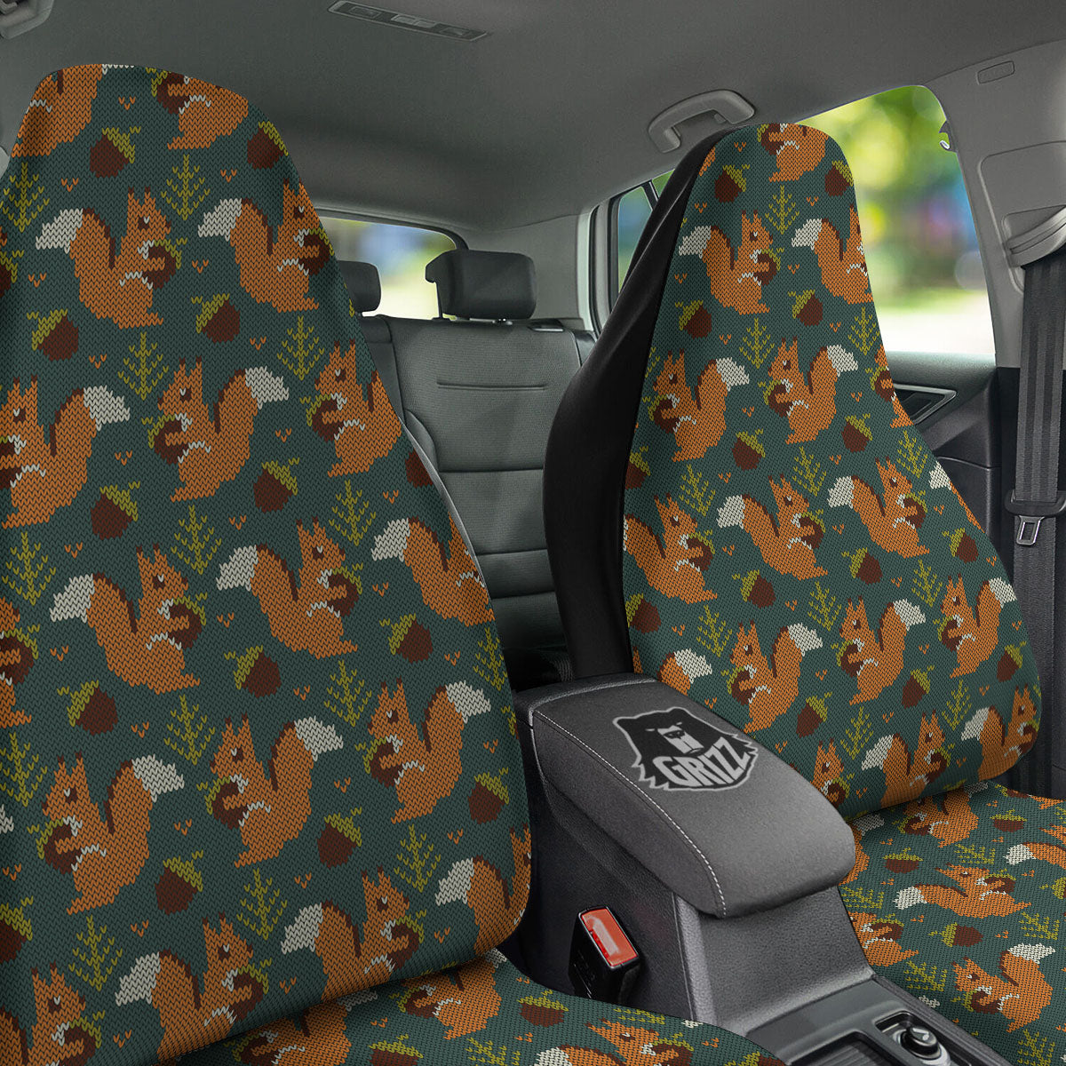 Knitted Squirrel Print Pattern Car Seat Covers-grizzshop
