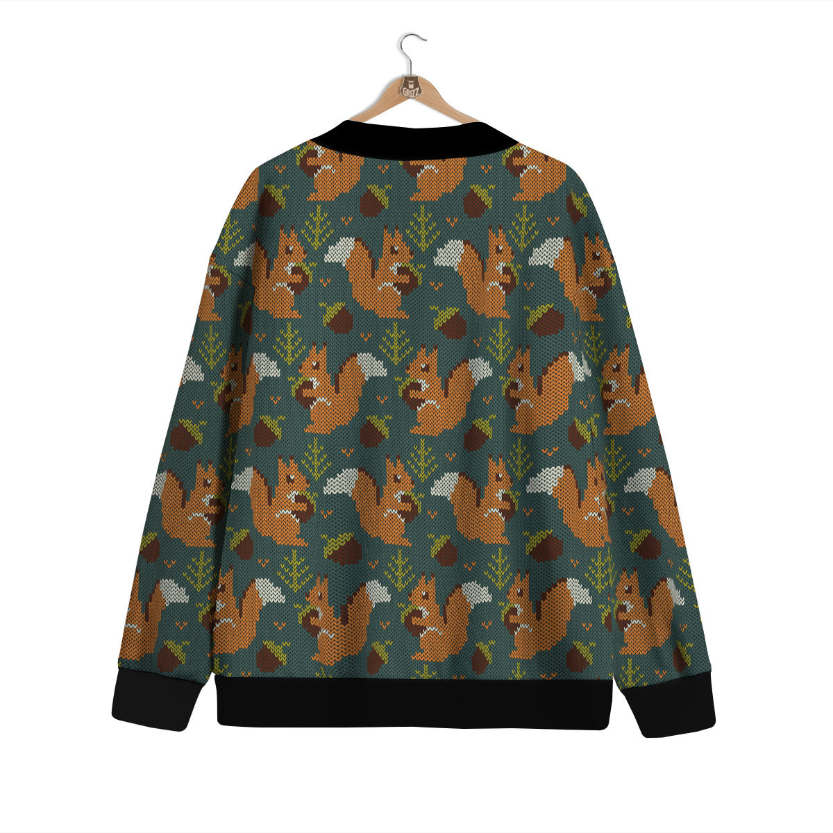 Knitted Squirrel Print Pattern Cardigan-grizzshop