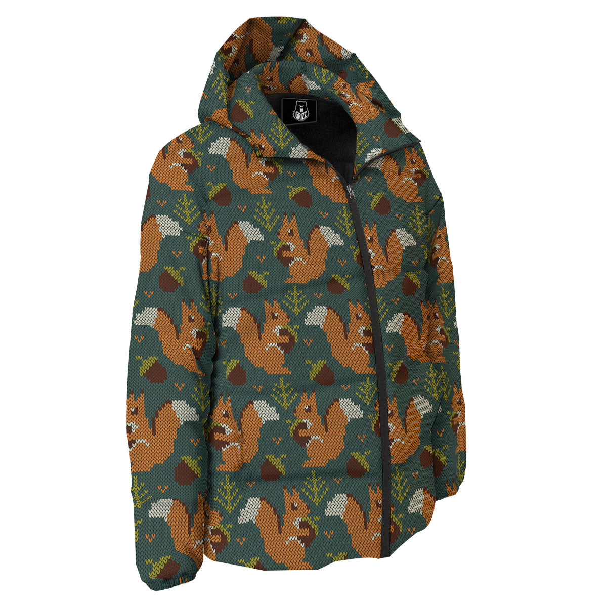 Knitted Squirrel Print Pattern Down Jacket-grizzshop