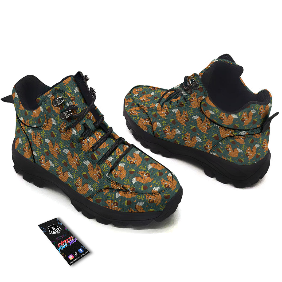 Knitted Squirrel Print Pattern Hiking Shoes-grizzshop