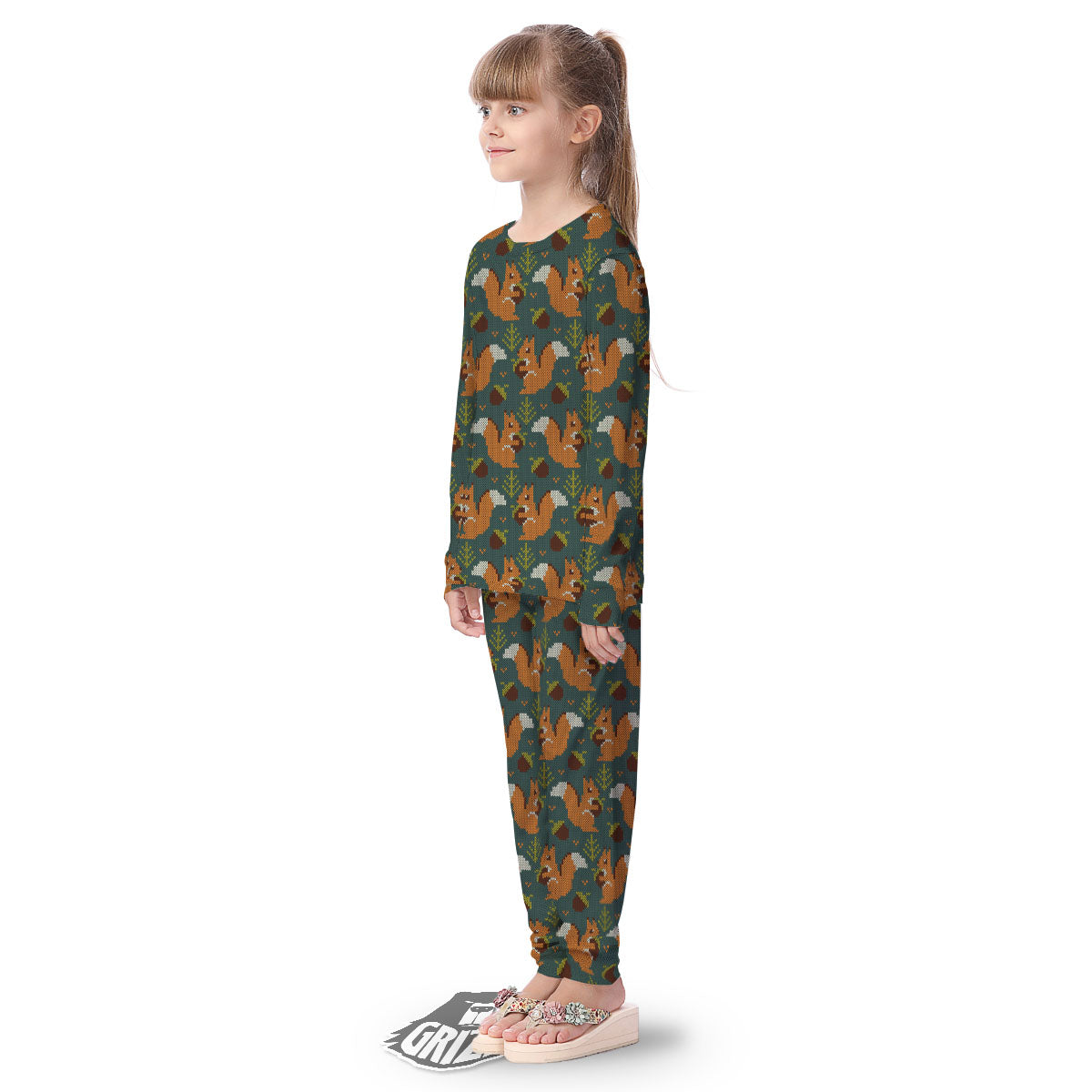 Knitted Squirrel Print Pattern Kid's Pajamas-grizzshop