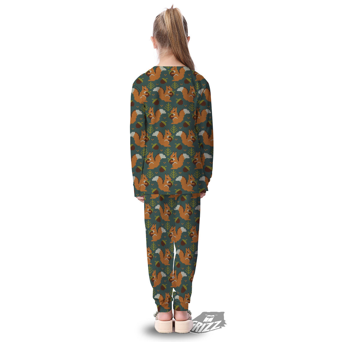 Knitted Squirrel Print Pattern Kid's Pajamas-grizzshop