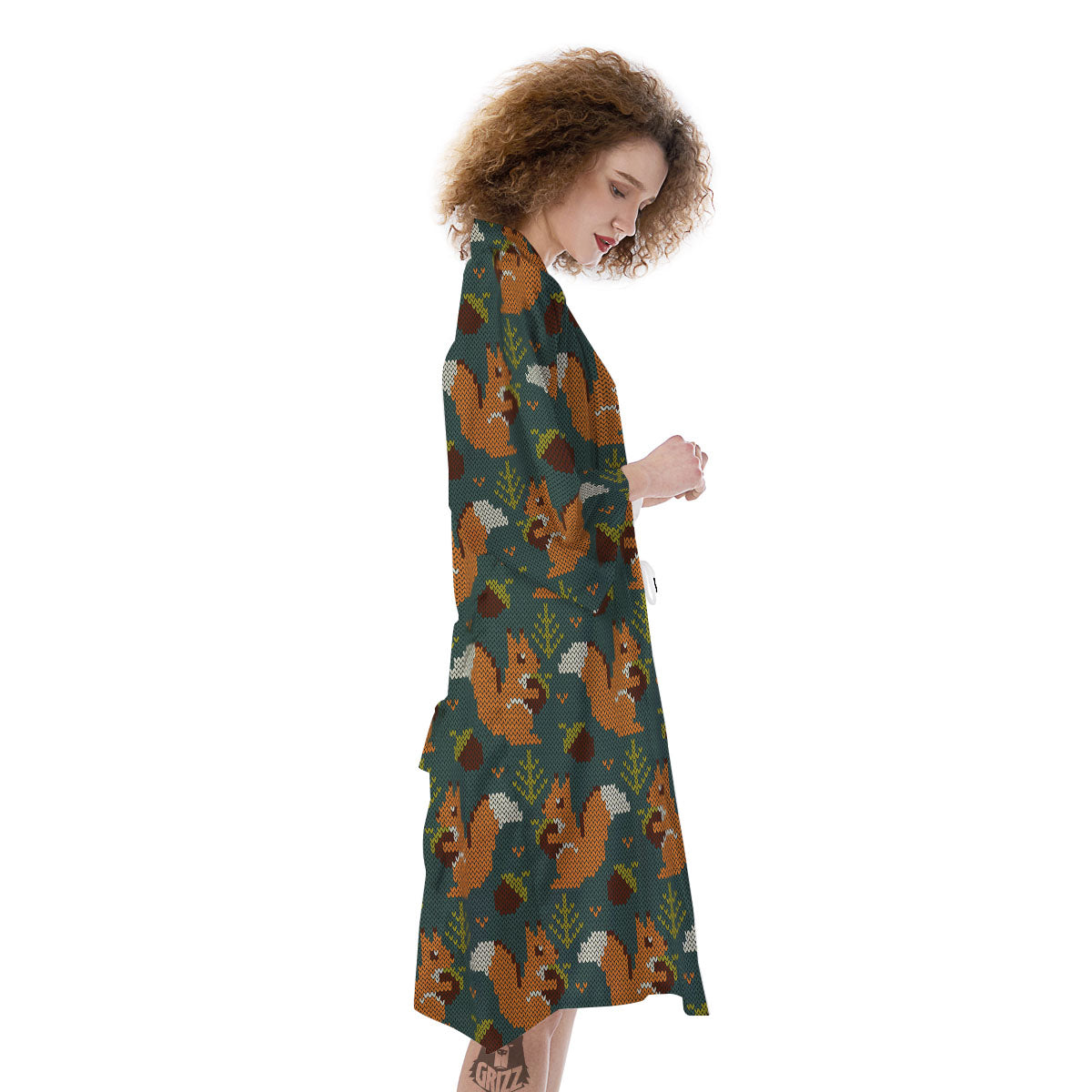 Knitted Squirrel Print Pattern Kimono-grizzshop