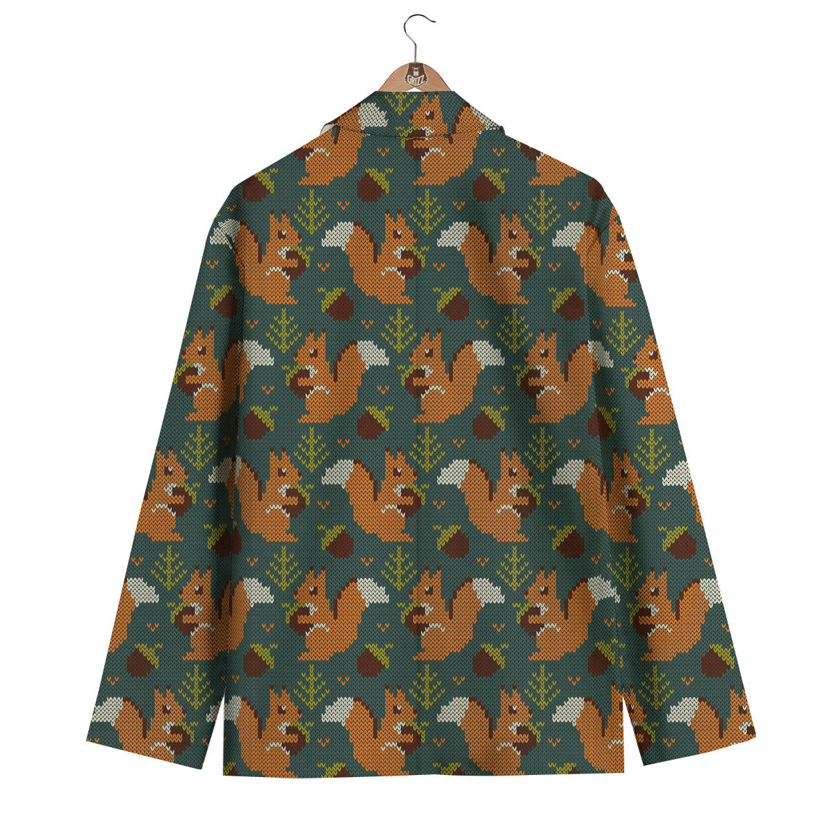 Knitted Squirrel Print Pattern Men's Blazer-grizzshop