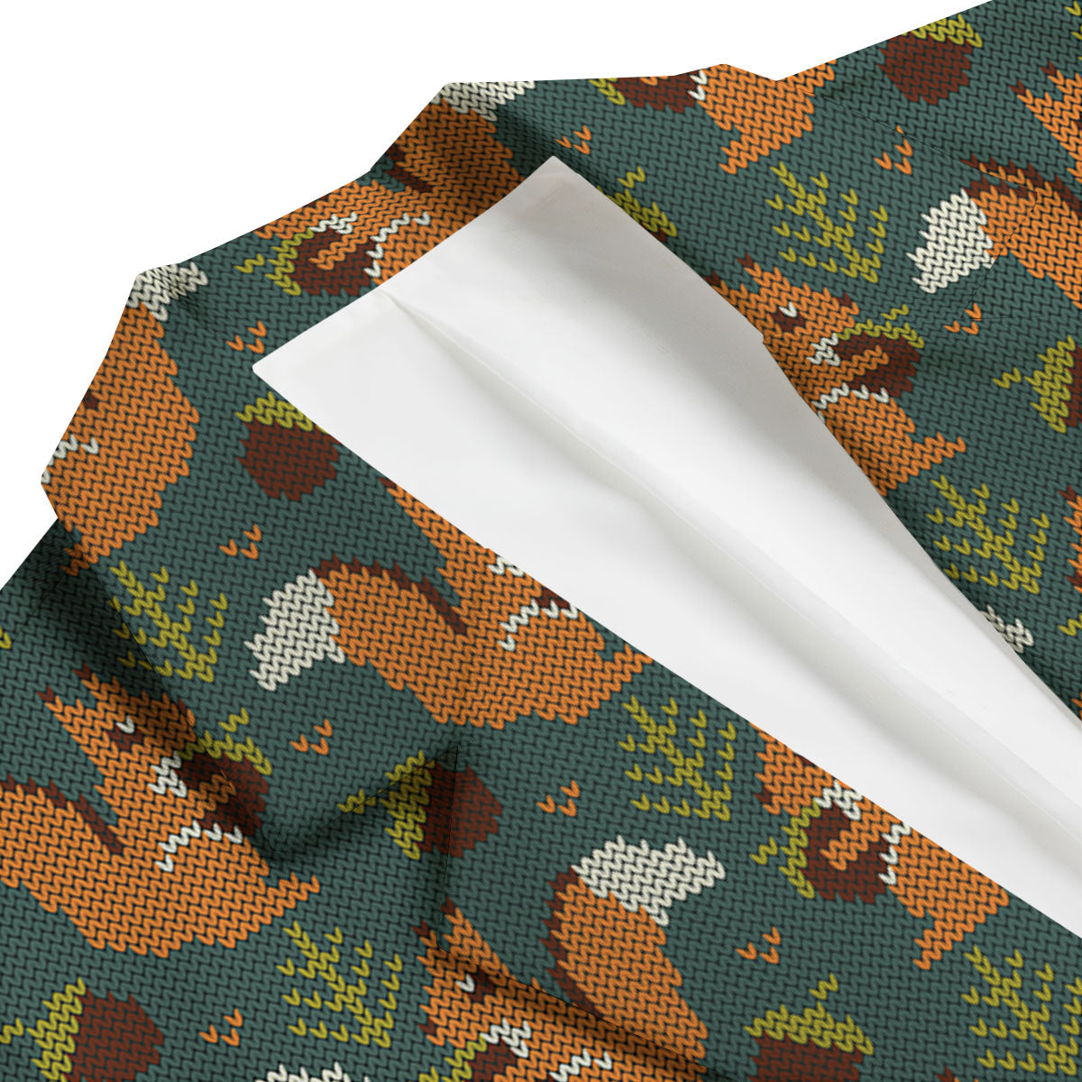 Knitted Squirrel Print Pattern Men's Blazer-grizzshop