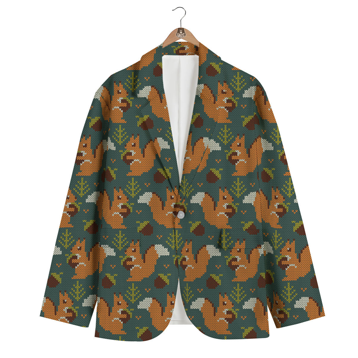 Knitted Squirrel Print Pattern Men's Blazer-grizzshop