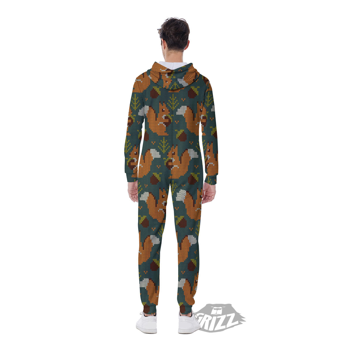 Knitted Squirrel Print Pattern Men's Jumpsuit-grizzshop