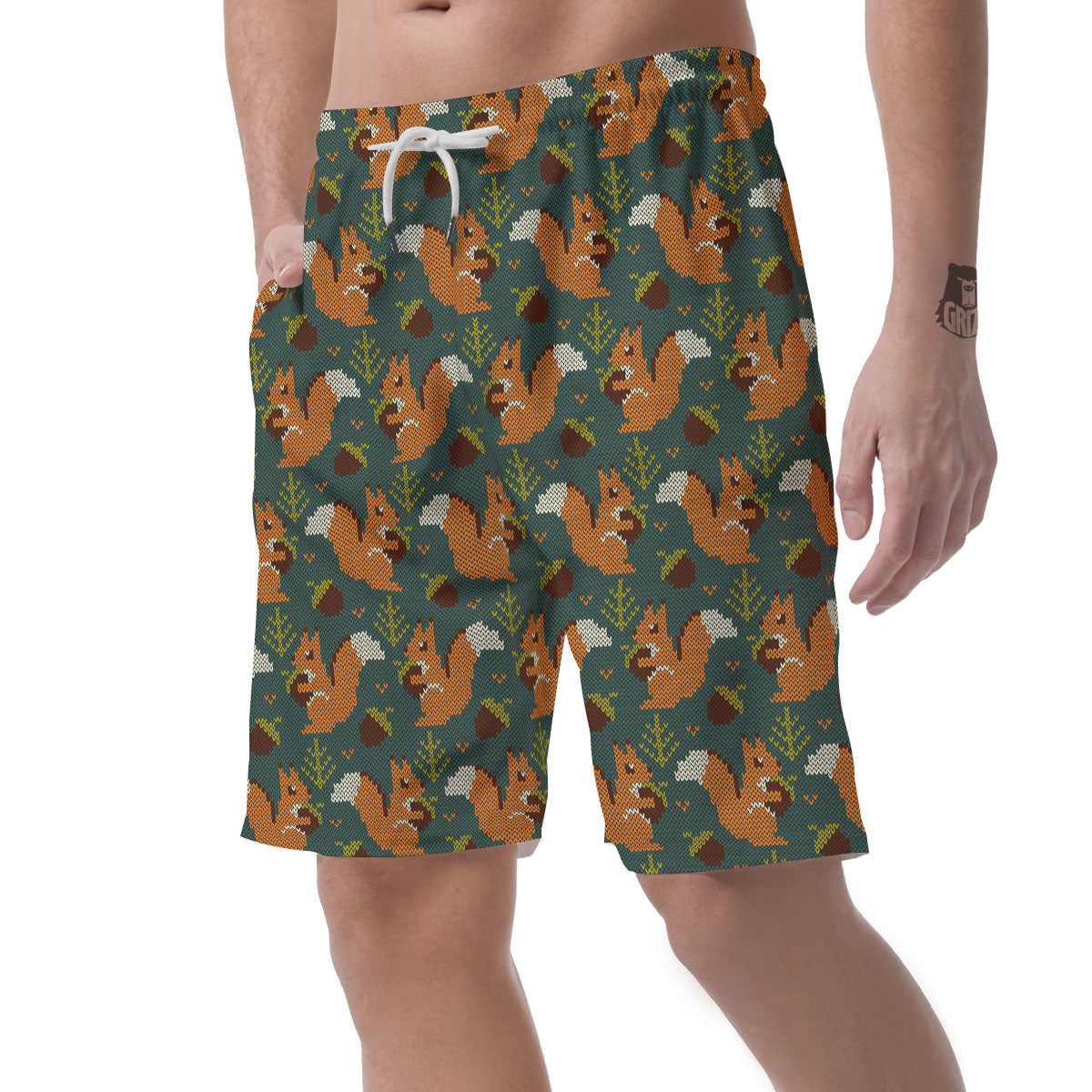 Knitted Squirrel Print Pattern Men's Shorts-grizzshop