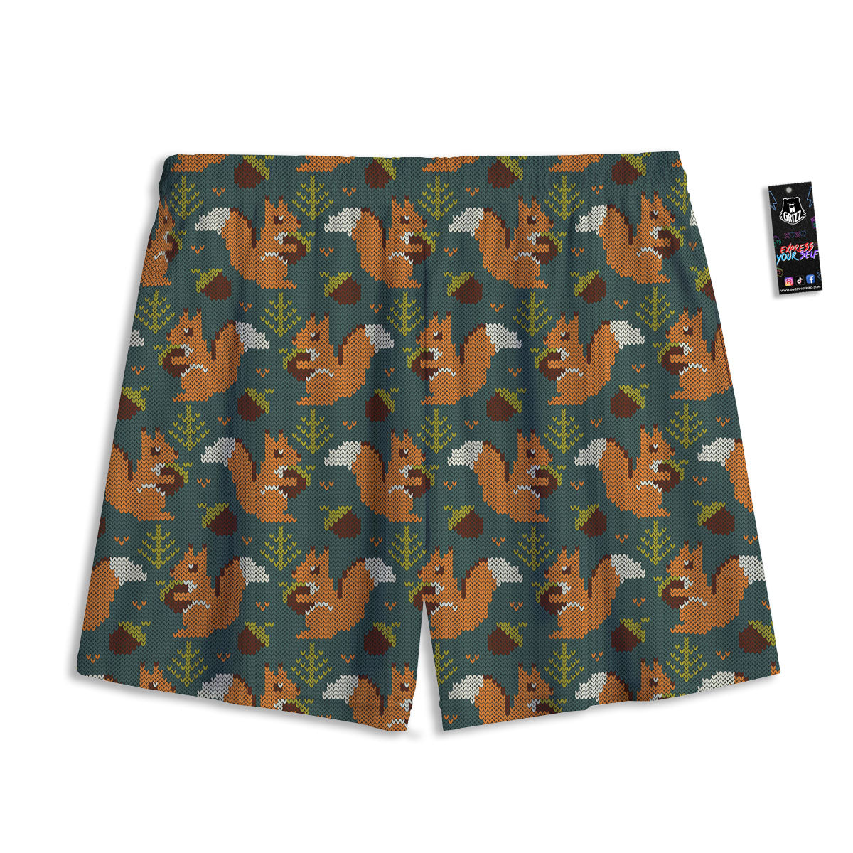 Knitted Squirrel Print Pattern Mesh Shorts