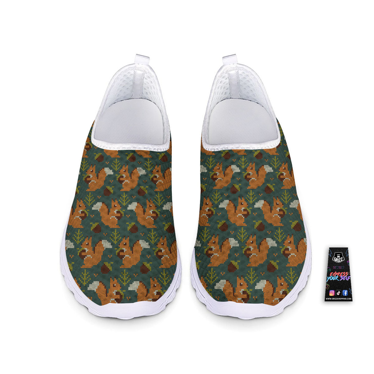 Knitted Squirrel Print Pattern Nurse Shoes-grizzshop
