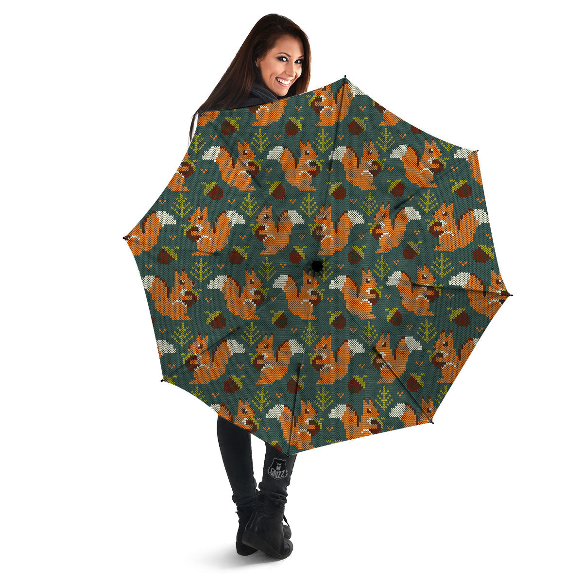 Knitted Squirrel Print Pattern Umbrella-grizzshop