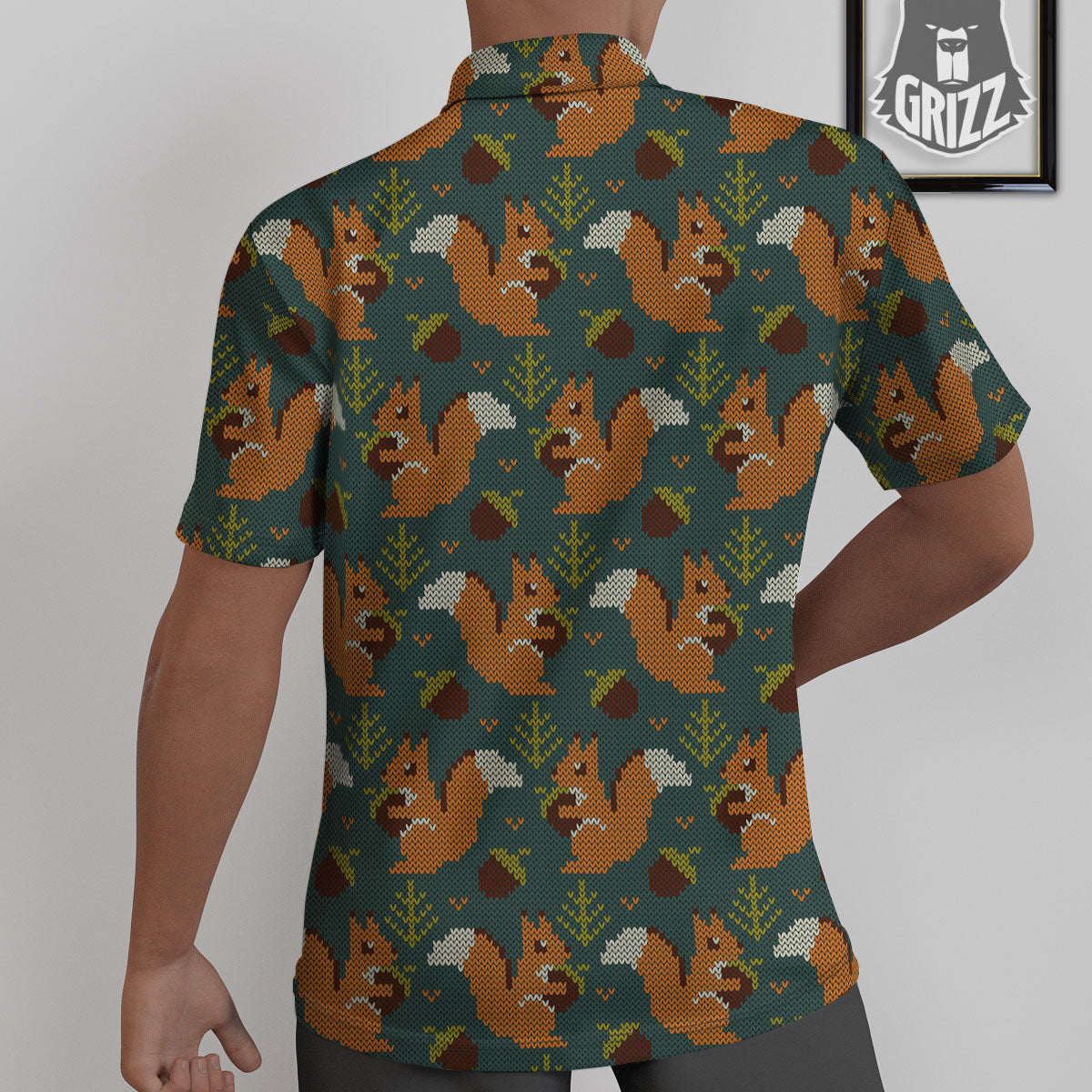 Knitted Squirrel Print Pattern Untucked Shirts-grizzshop