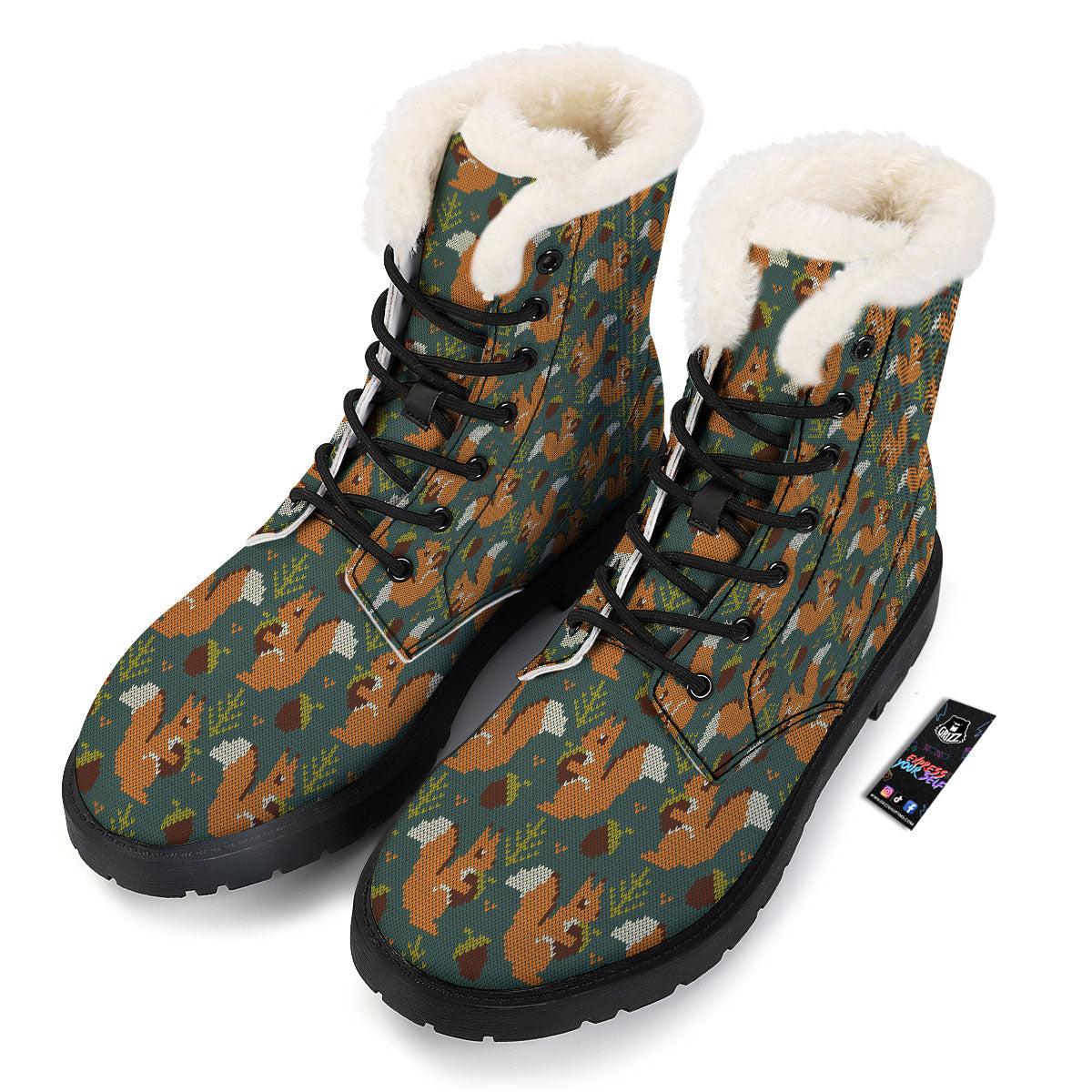 Knitted Squirrel Print Pattern Winter Boots-grizzshop