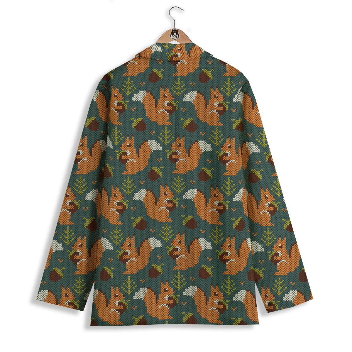 Knitted Squirrel Print Pattern Women's Blazer-grizzshop