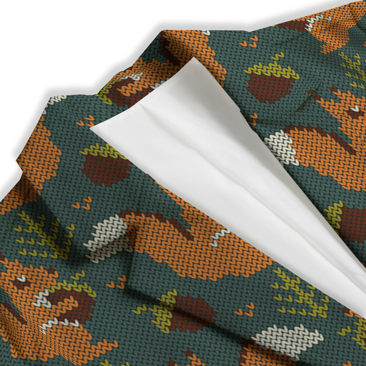 Knitted Squirrel Print Pattern Women's Blazer-grizzshop
