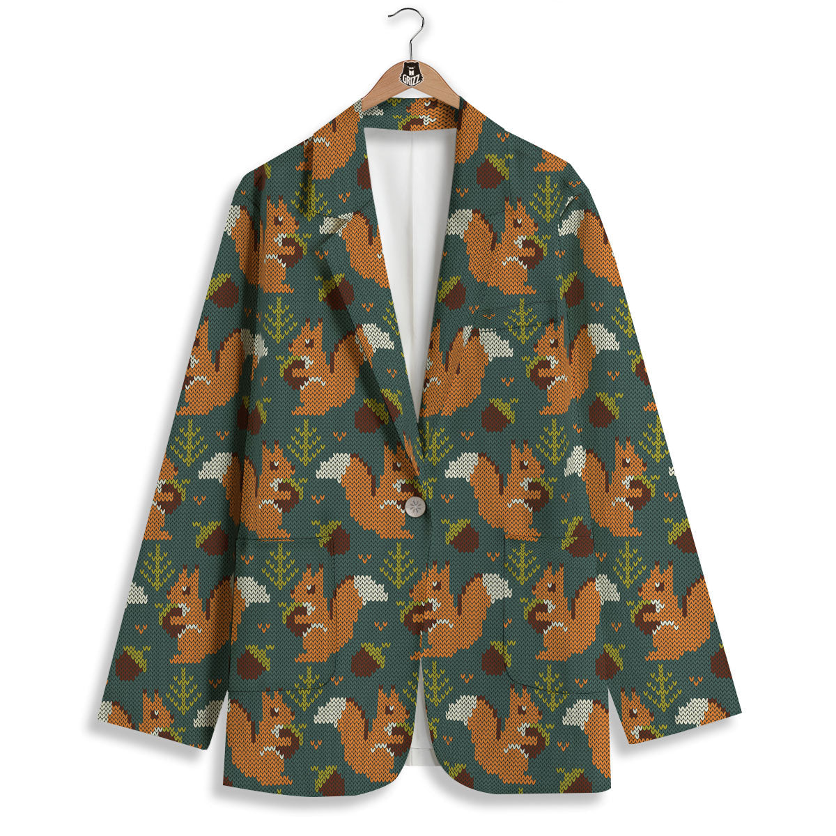 Knitted Squirrel Print Pattern Women's Blazer-grizzshop