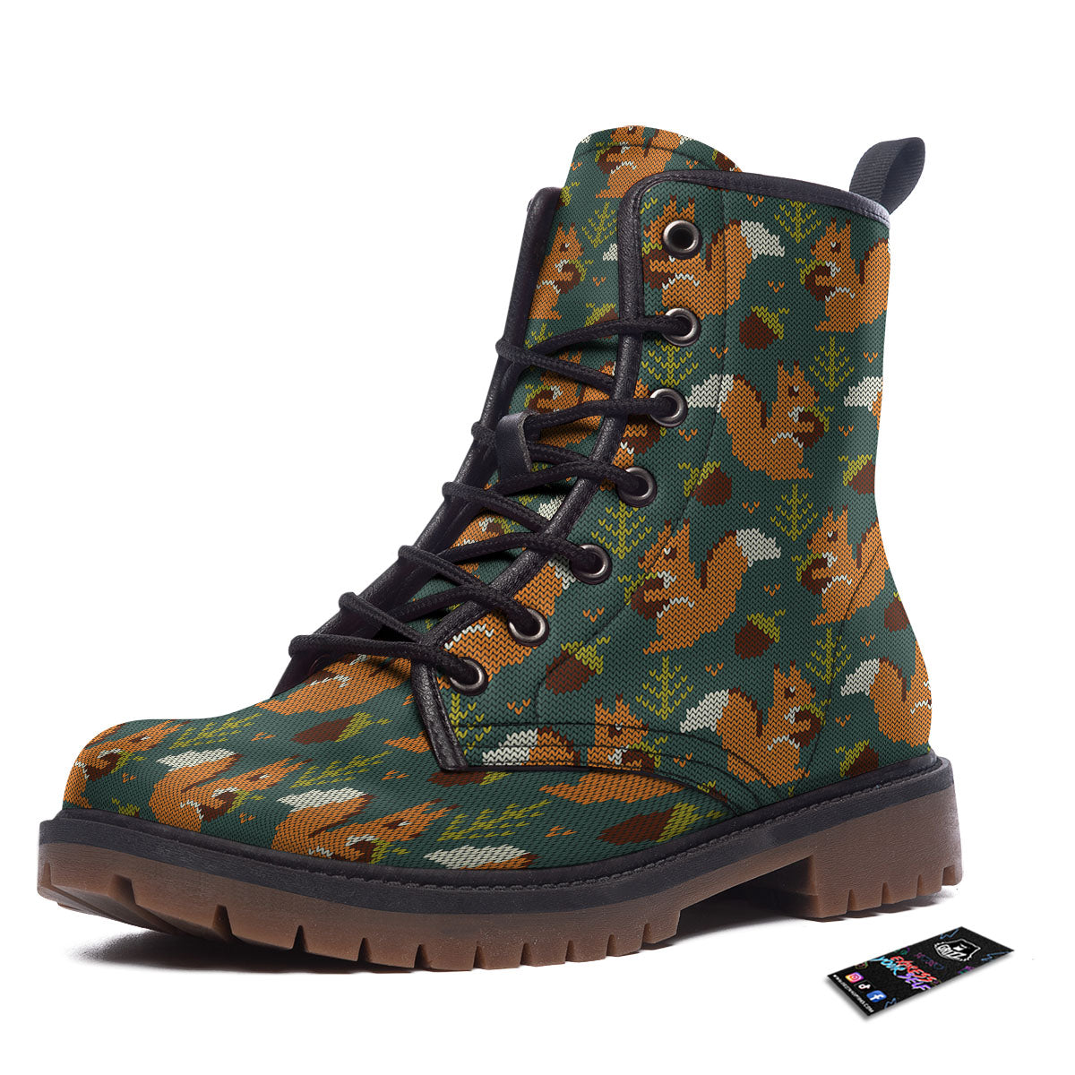 Knitted Squirrel Print Pattern Work Boots-grizzshop