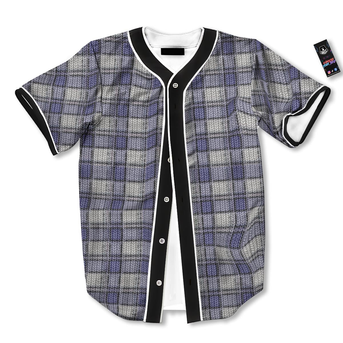 Knitted Tartan Print Pattern Baseball Jersey-grizzshop