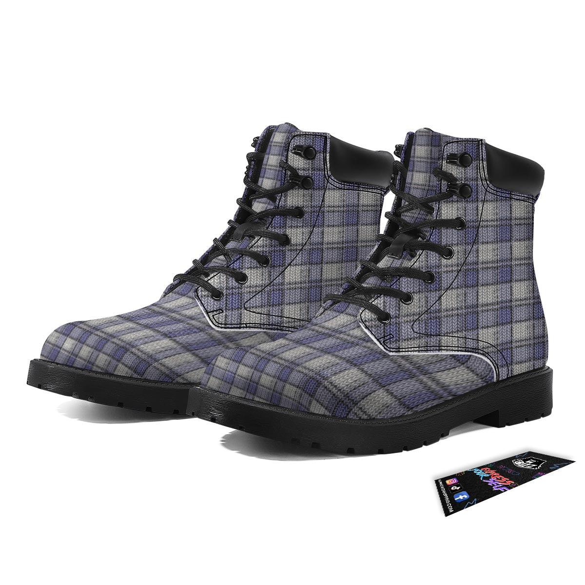 Knitted Tartan Print Pattern Boots-grizzshop