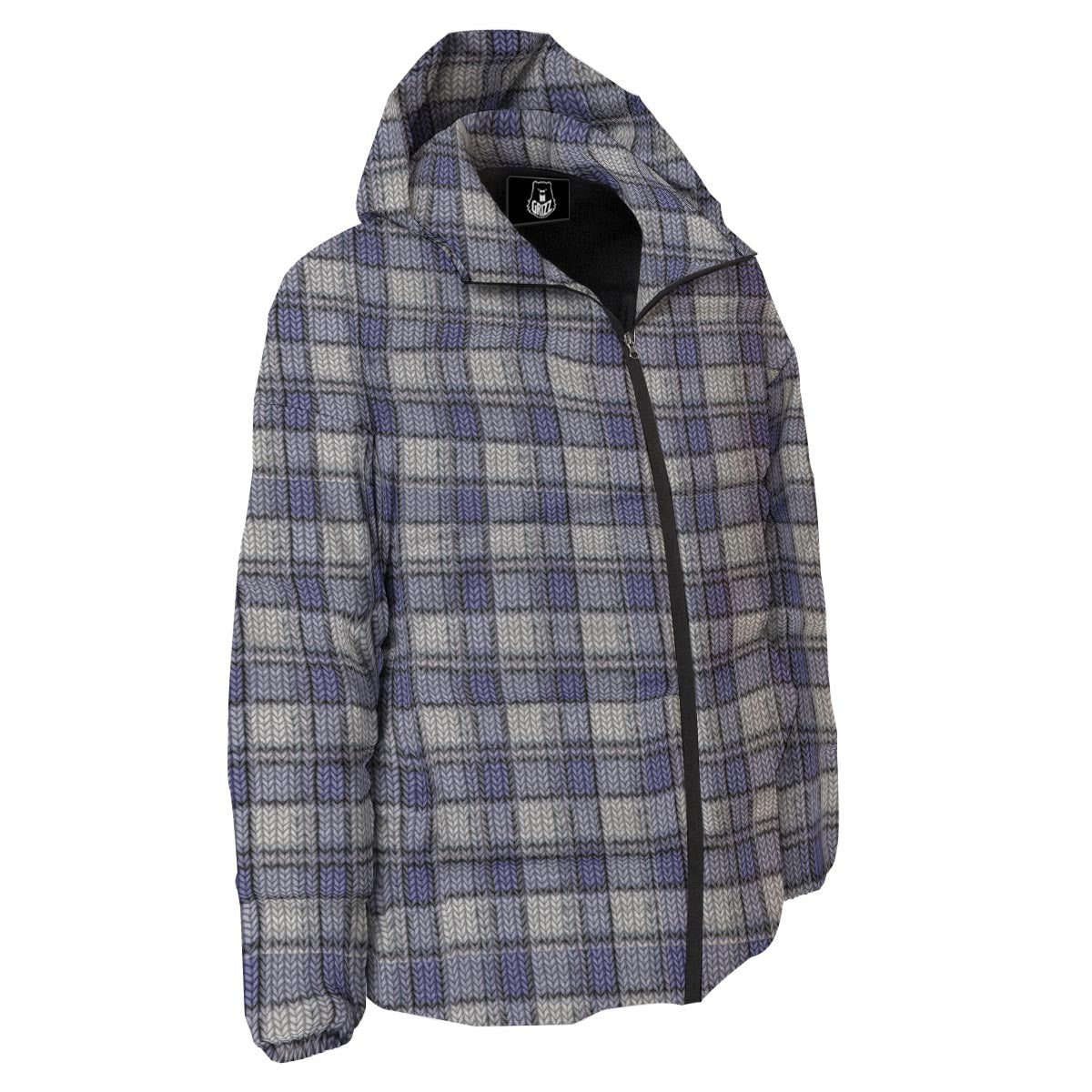 Knitted Tartan Print Pattern Down Jacket-grizzshop