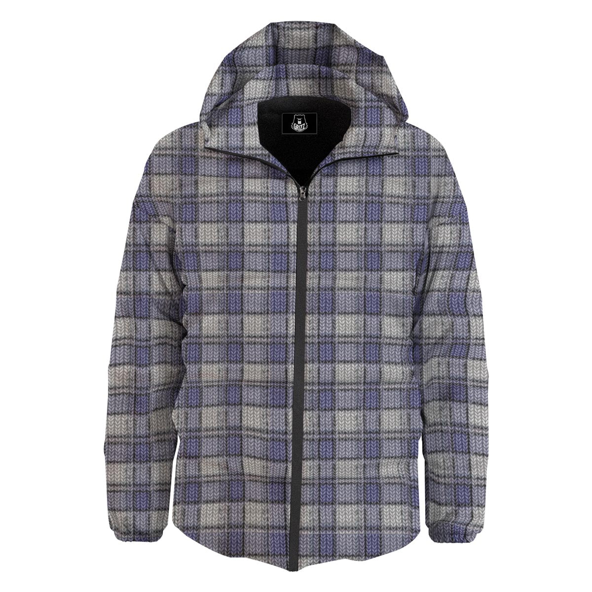Knitted Tartan Print Pattern Down Jacket-grizzshop