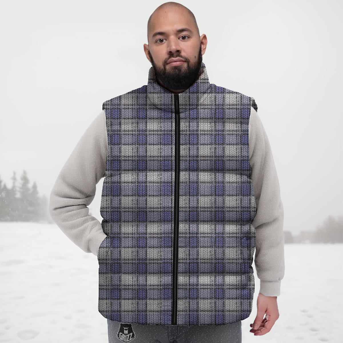 Knitted Tartan Print Pattern Down Vest