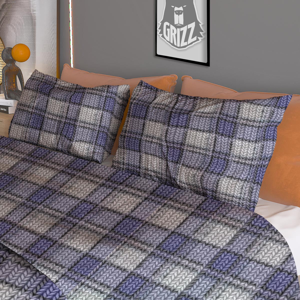 Knitted Tartan Print Pattern Duvet Cover Bedding Set