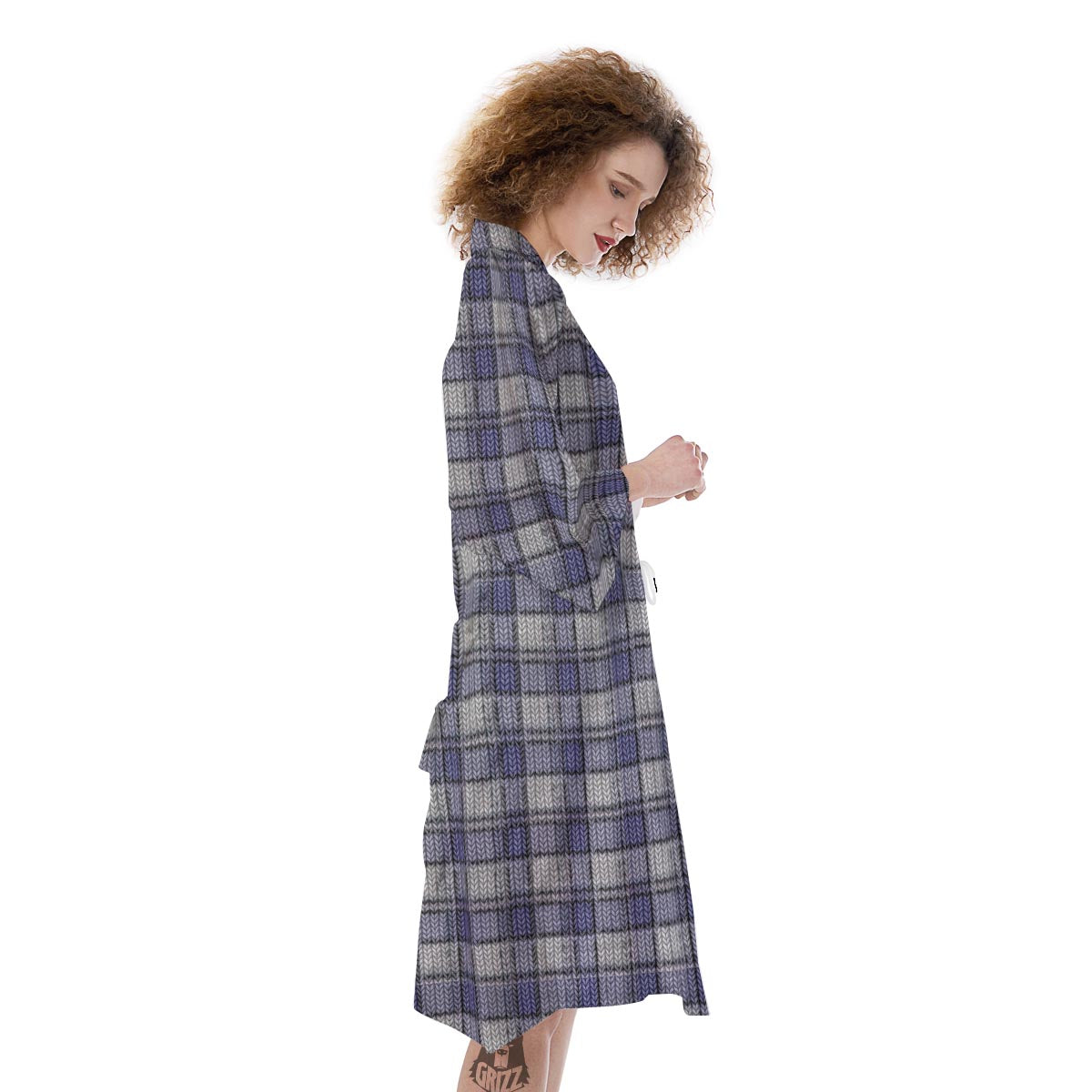 Knitted Tartan Print Pattern Kimono-grizzshop