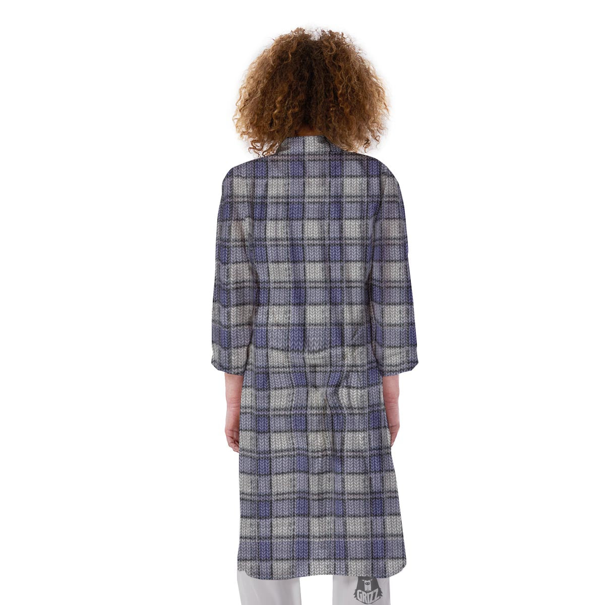 Knitted Tartan Print Pattern Kimono-grizzshop