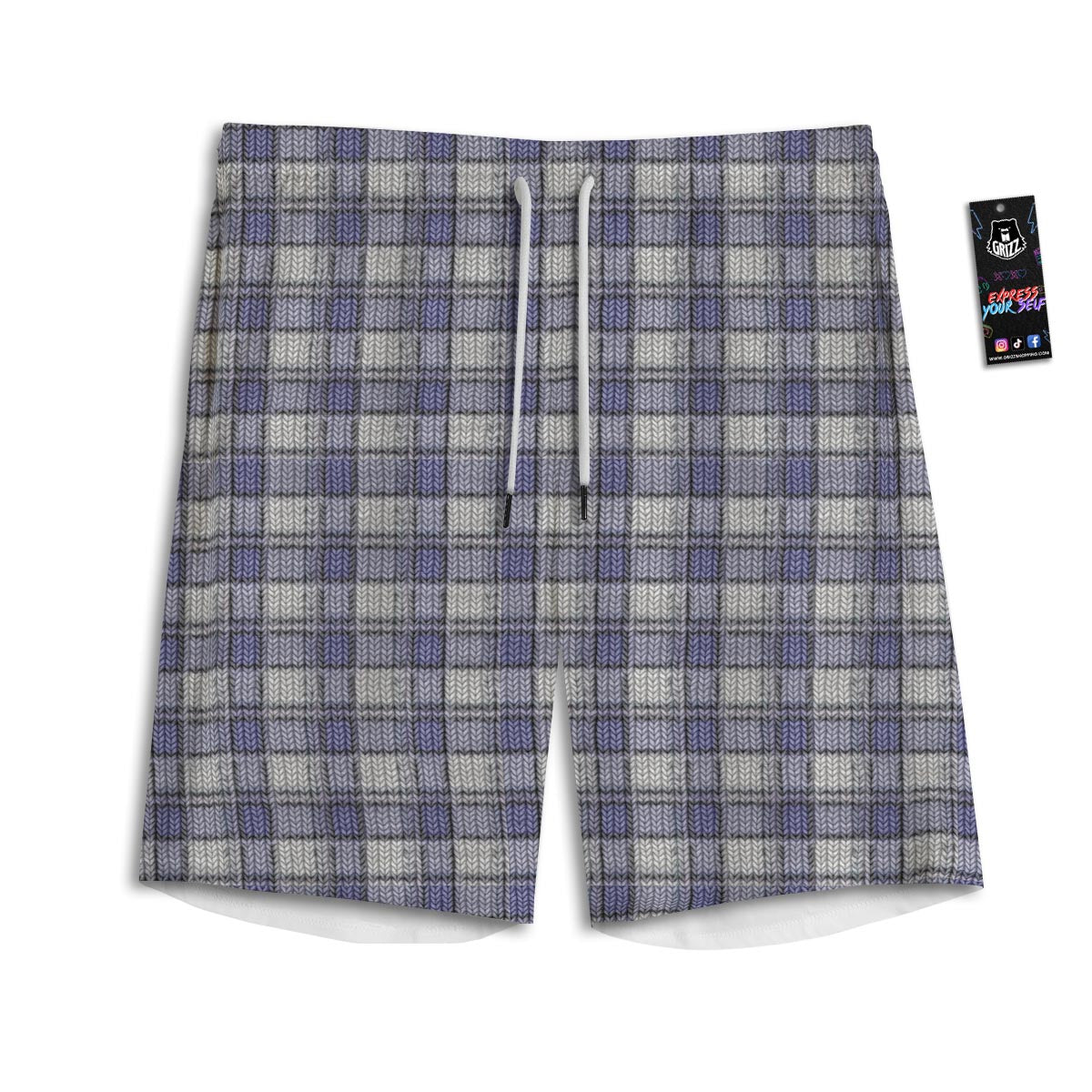 Knitted Tartan Print Pattern Men's Athletic Shorts