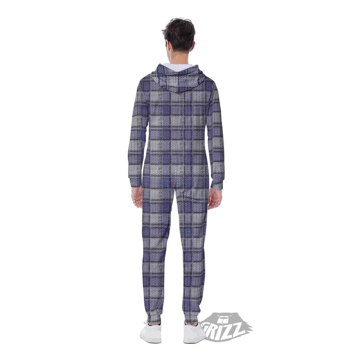 Knitted Tartan Print Pattern Men's Jumpsuit-grizzshop