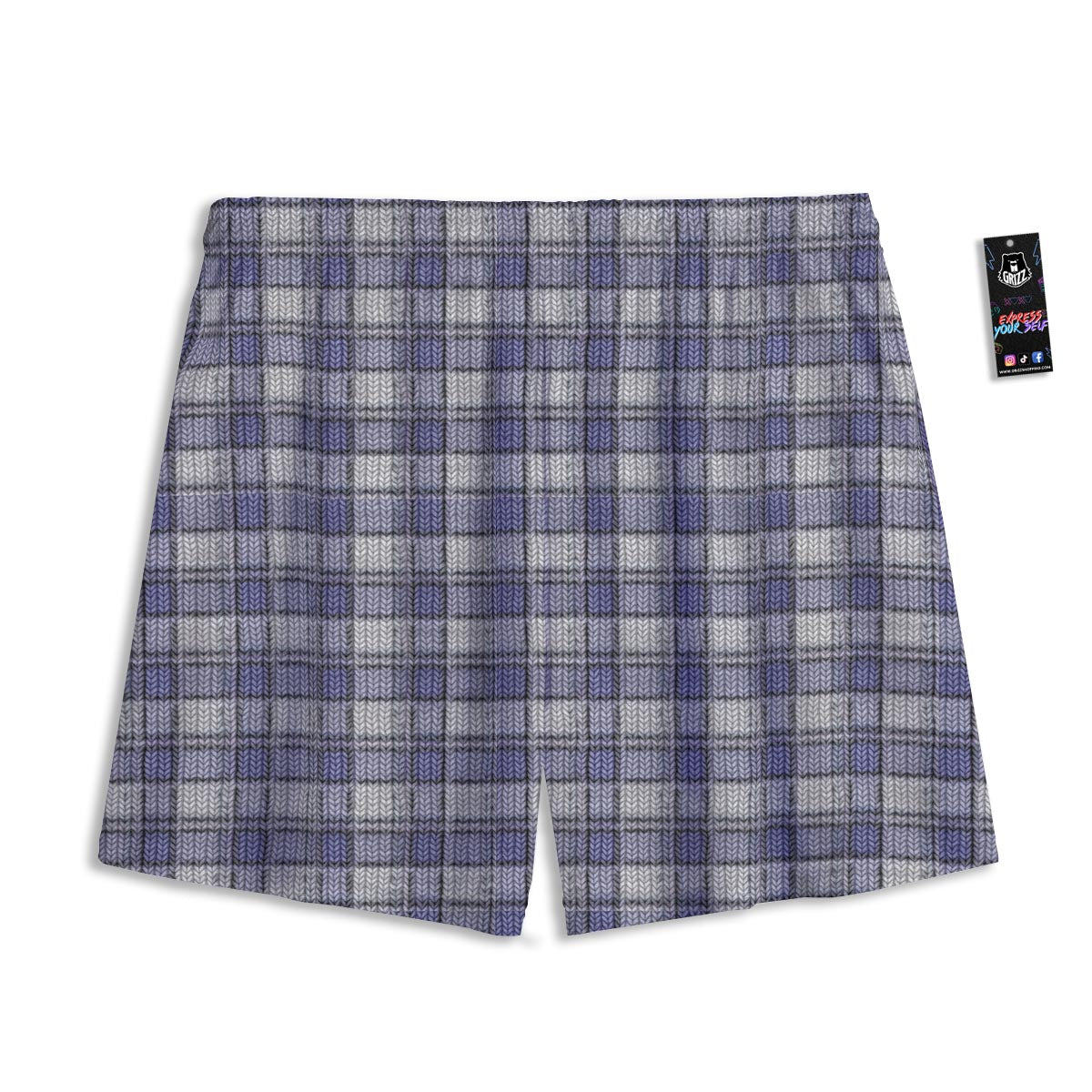 Knitted Tartan Print Pattern Mesh Shorts