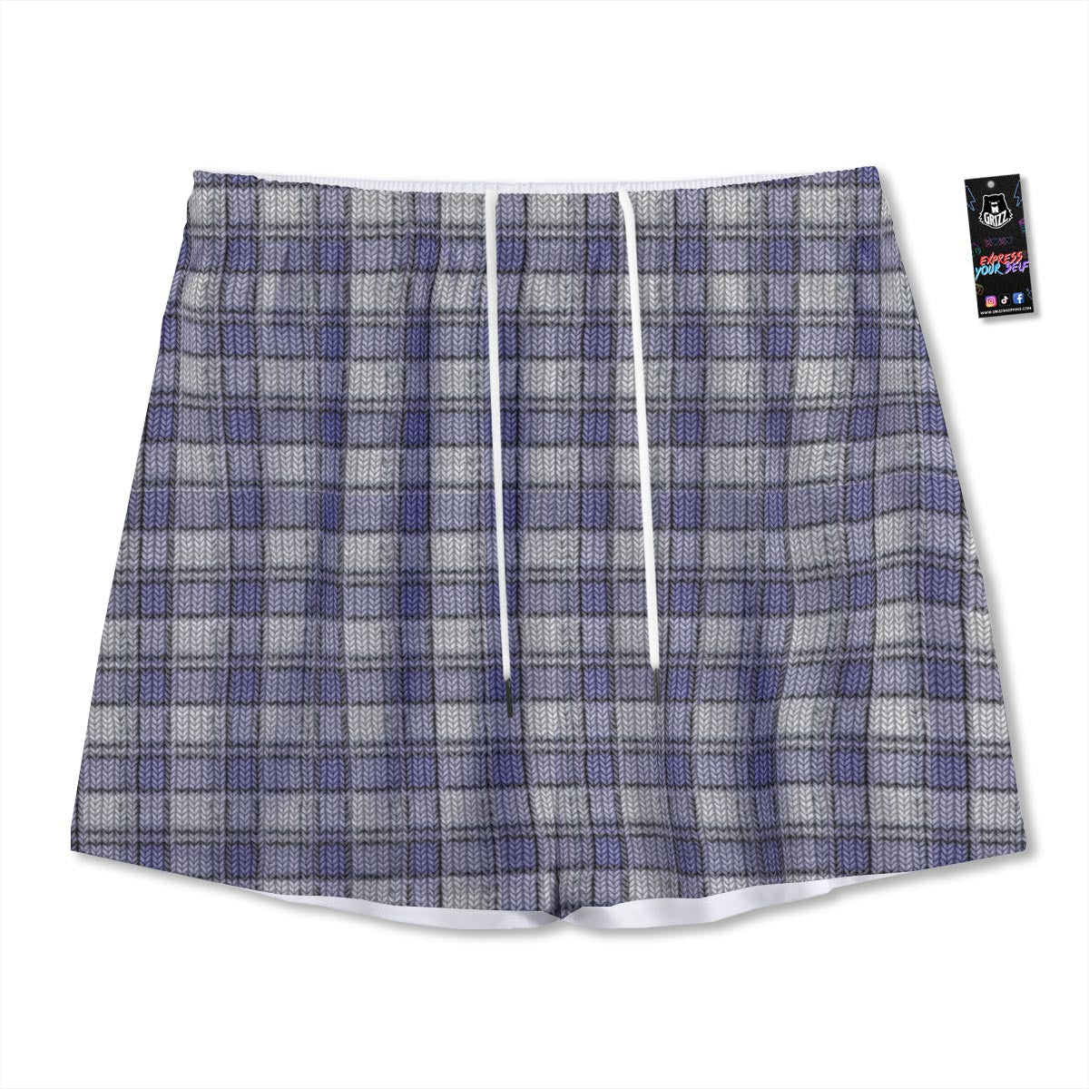 Knitted Tartan Print Pattern Mesh Shorts